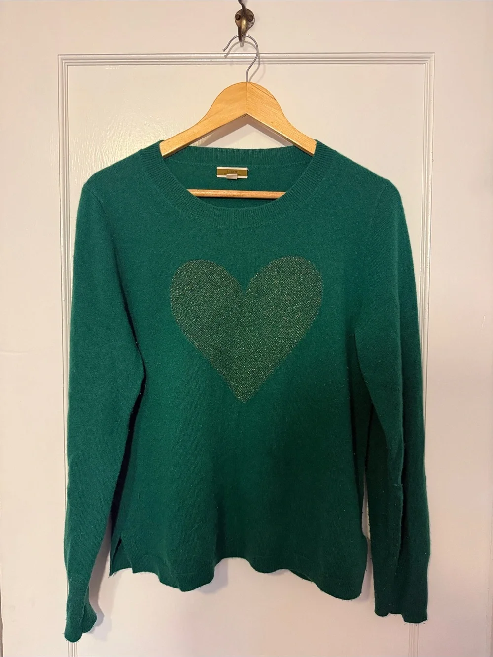 J. Crew 100% Cashmere Lightweight Emerald Green Heart Sweater